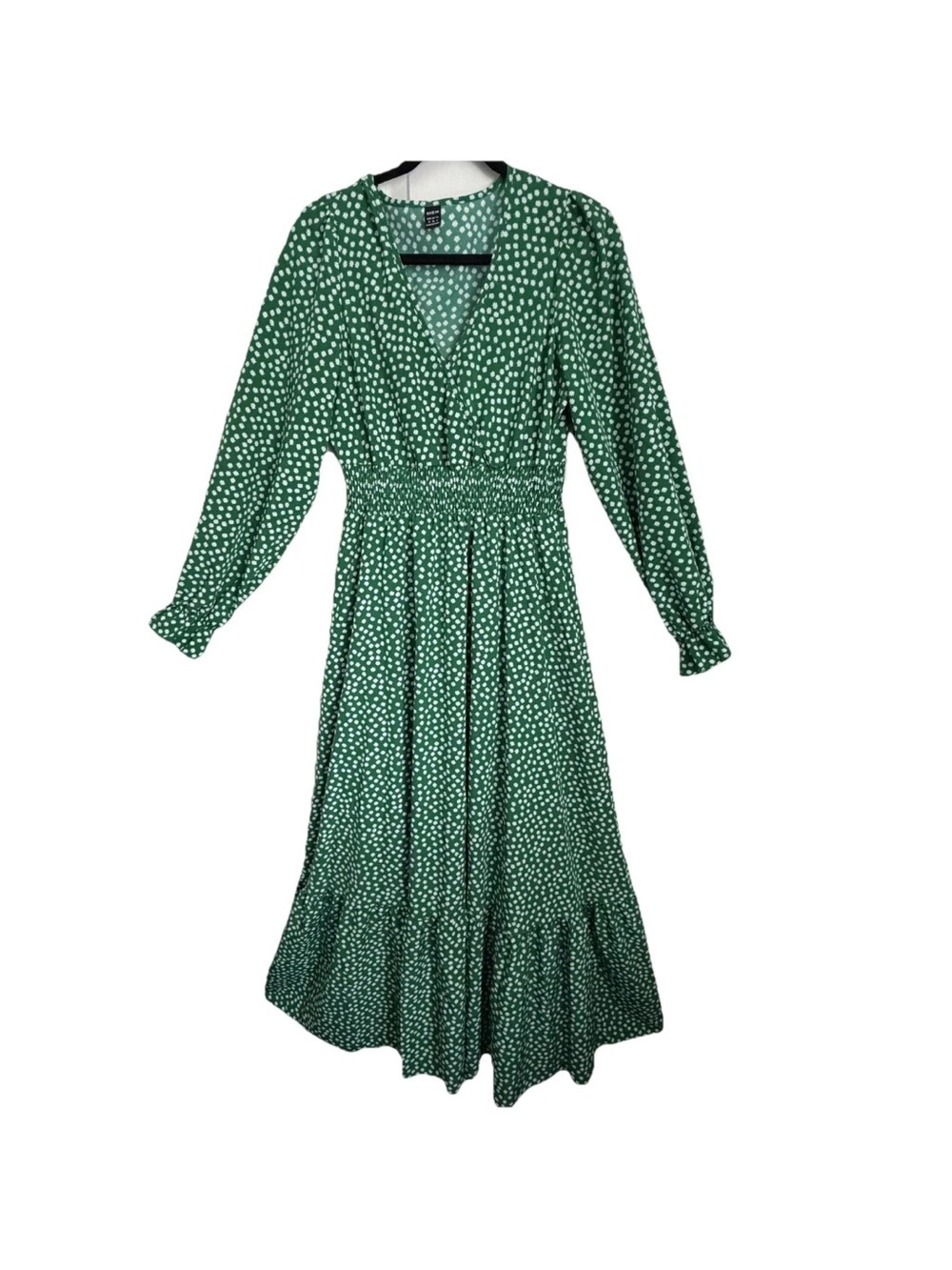 SHEIN Dress Womens M Ditsy Floral Smocked V Neck Maxi Long Sleeve Ruffle Cottage